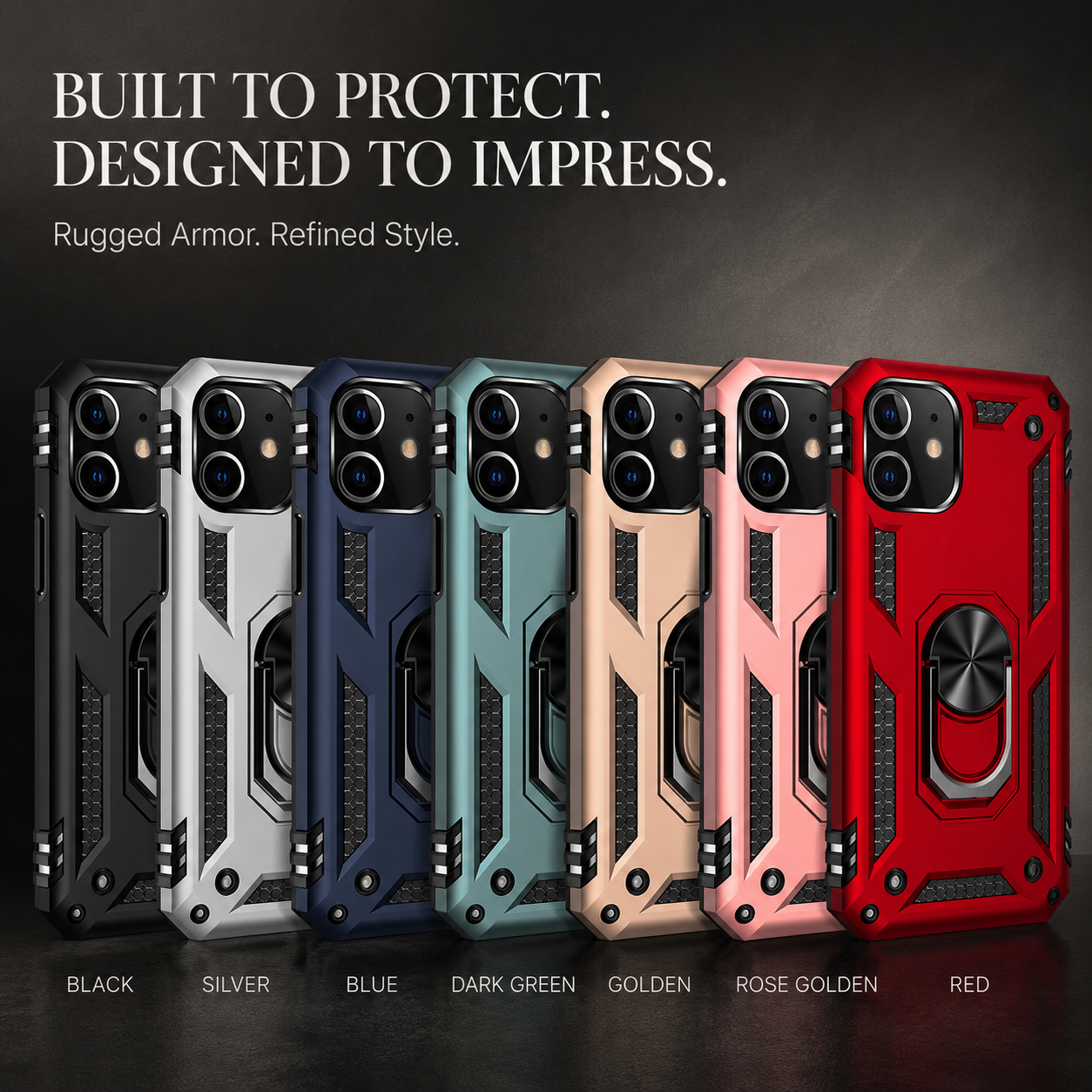Premium iPhone Case Heavy Duty PC TPU Build with Camera Lens Protection, Metal Bracket Holder, Shock Resistant Anti Drop Structure, Non Slip Grip