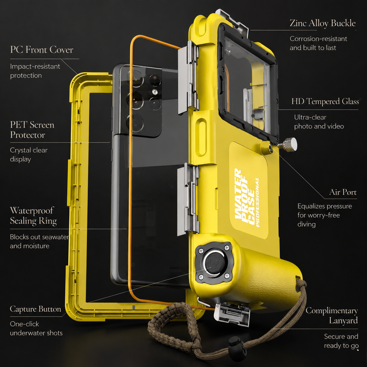 Premium iPhone Case IP68 Waterproof Diving Pouch with Camera Lens Protection, Shockproof PC TPU Construction, Underwater Photography Design