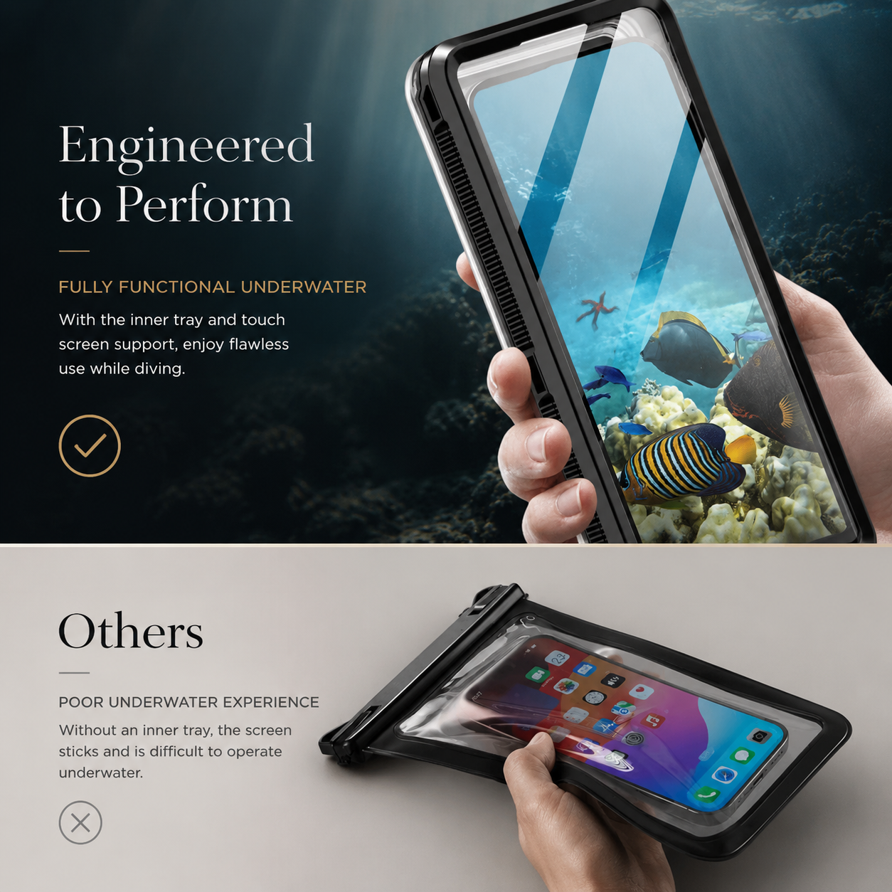 Premium iPhone Case IP68 Waterproof Protective Cover Full Body Shockproof Vacuum Seal System Dustproof Touchscreen Access Underwater Ready Design