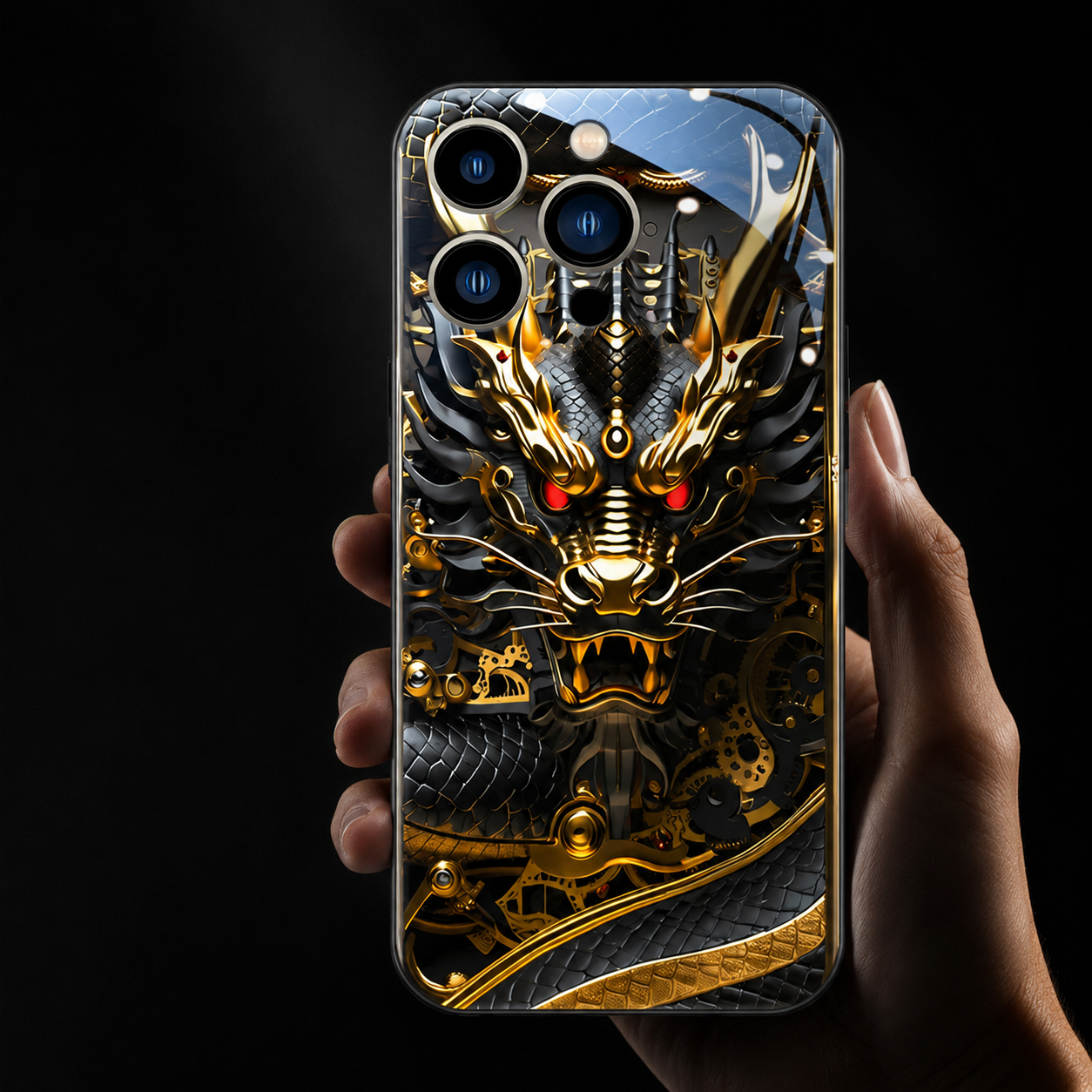 Premium iPhone Case LED Luminous Protective Cover Golden Dragon Design Camera Lens Protection Shockproof Tempered Glass Back Ultra Thin