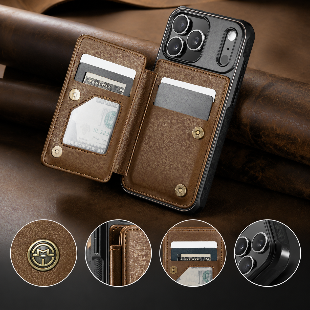 Premium iPhone Case Leather RFID Card Wallet Cover, Shockproof Protective Design with Magnetic Closure, Anti-Fingerprint Finish and Non-Slip Grip