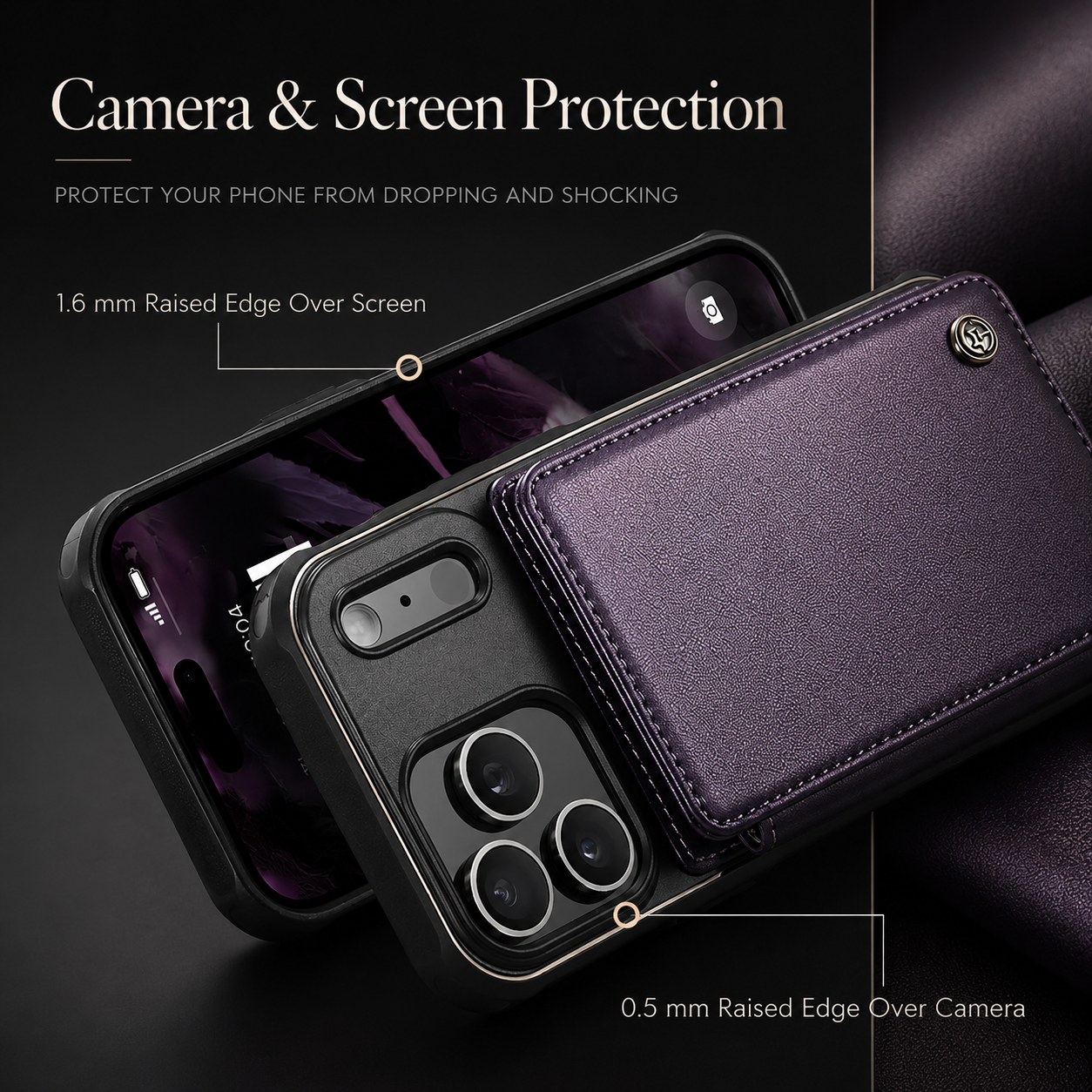 Premium iPhone Case Leather RFID Card Wallet Cover, Shockproof Protective Design with Magnetic Closure, Anti-Fingerprint Finish and Non-Slip Grip