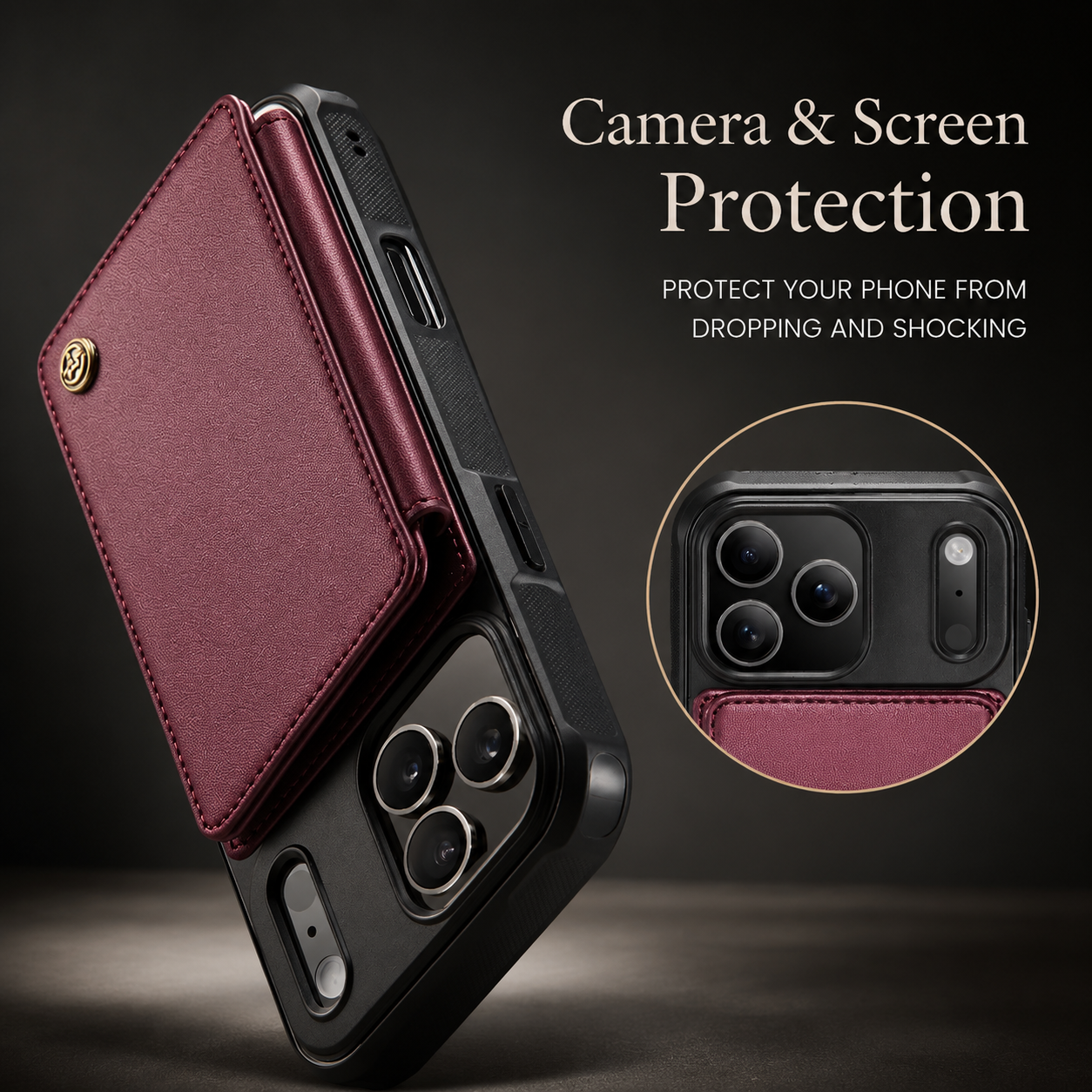 Premium iPhone Case Leather RFID Card Wallet Cover, Shockproof Protective Design with Magnetic Closure, Anti-Fingerprint Finish and Non-Slip Grip