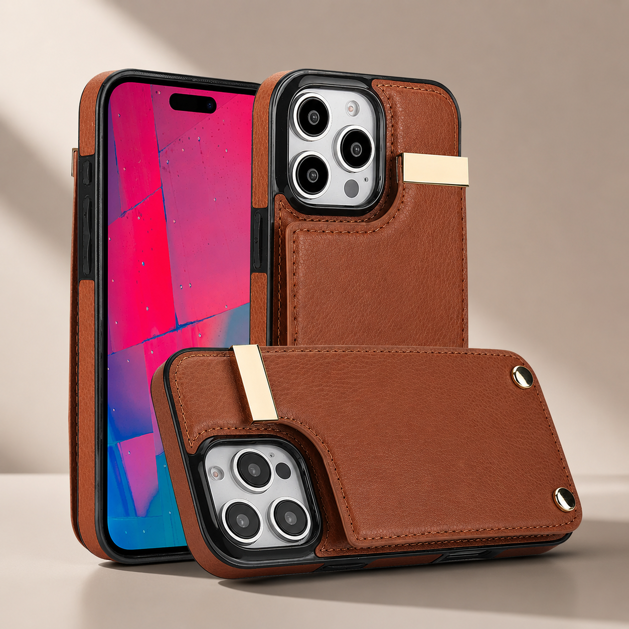 Premium iPhone Case Leather Wallet Flip Cover Card Holder Secure Pocket Camera Lens Protection Magnetic Closure Shockproof Slim Design
