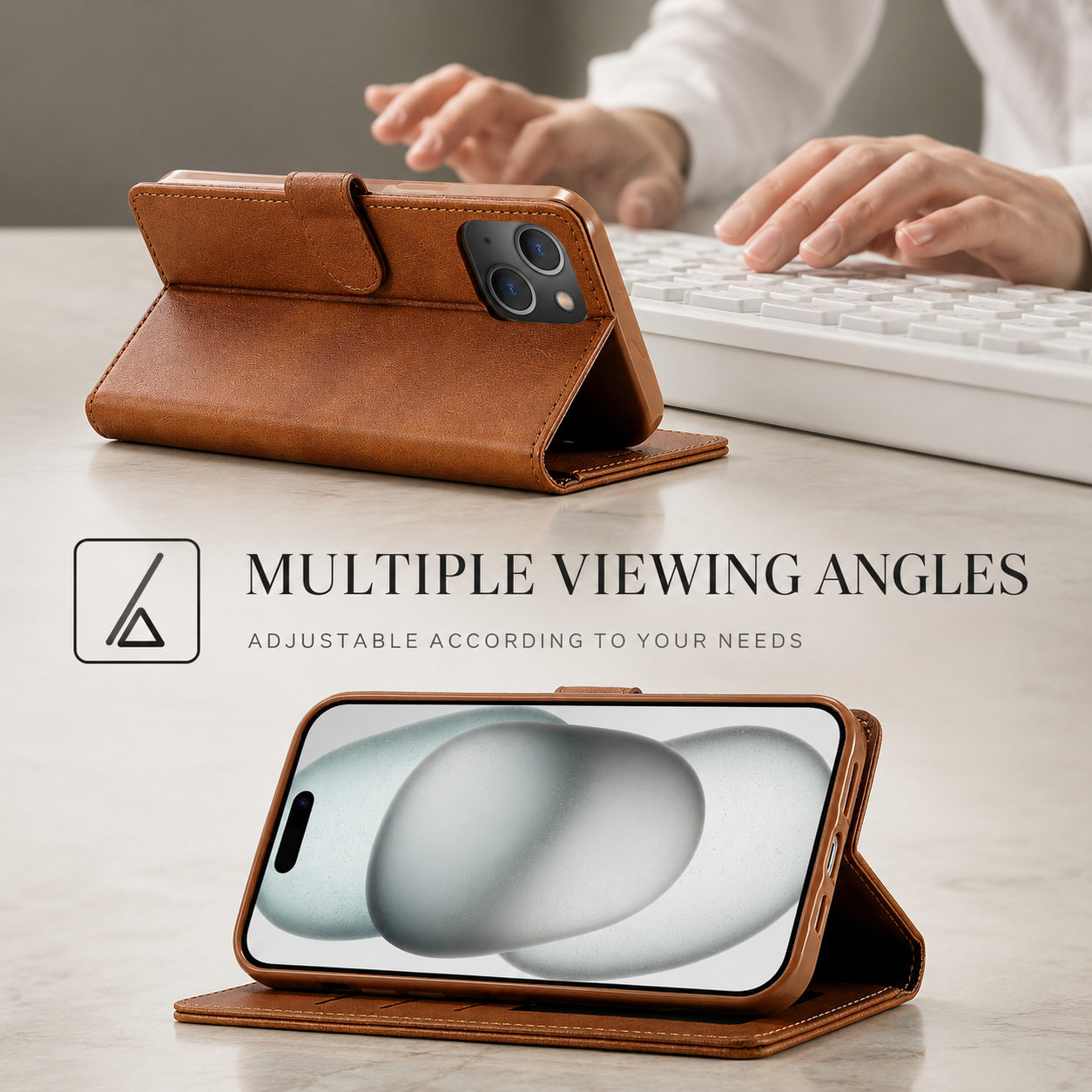 Premium iPhone Case Leather Wallet Flip Cover Card Slot Camera Lens Protection Magnetic Closure Shockproof Full Body Slim Design