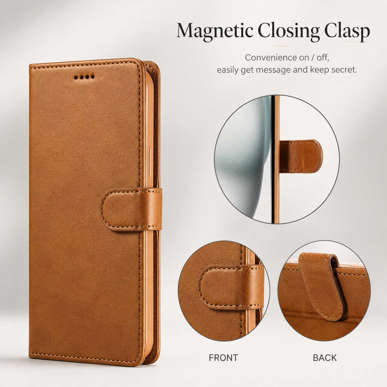 Premium iPhone Case Leather Wallet Flip Cover Card Slot Camera Lens Protection Magnetic Closure Shockproof Full Body Slim Design