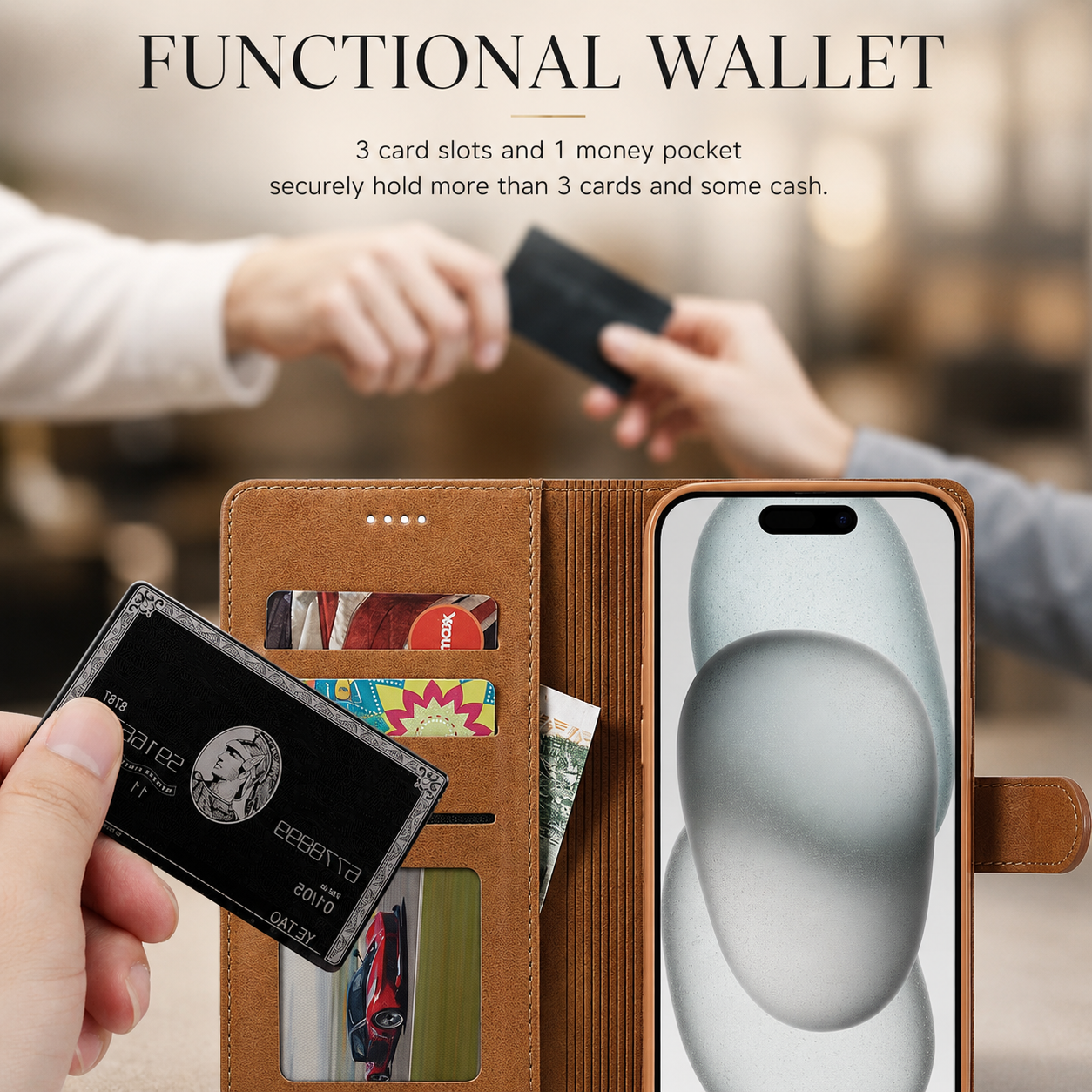 Premium iPhone Case Leather Wallet Flip Cover Card Slot Camera Lens Protection Magnetic Closure Shockproof Full Body Slim Design