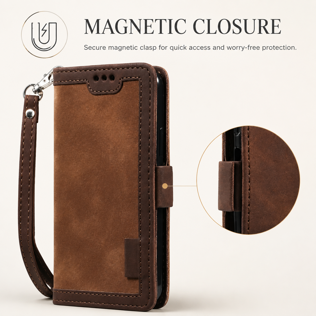 Premium iPhone Case Leather Wallet Flip Cover Card Slots Magnetic Closure Shockproof Stand Function Full Body Protection Slim Elegant Business Style