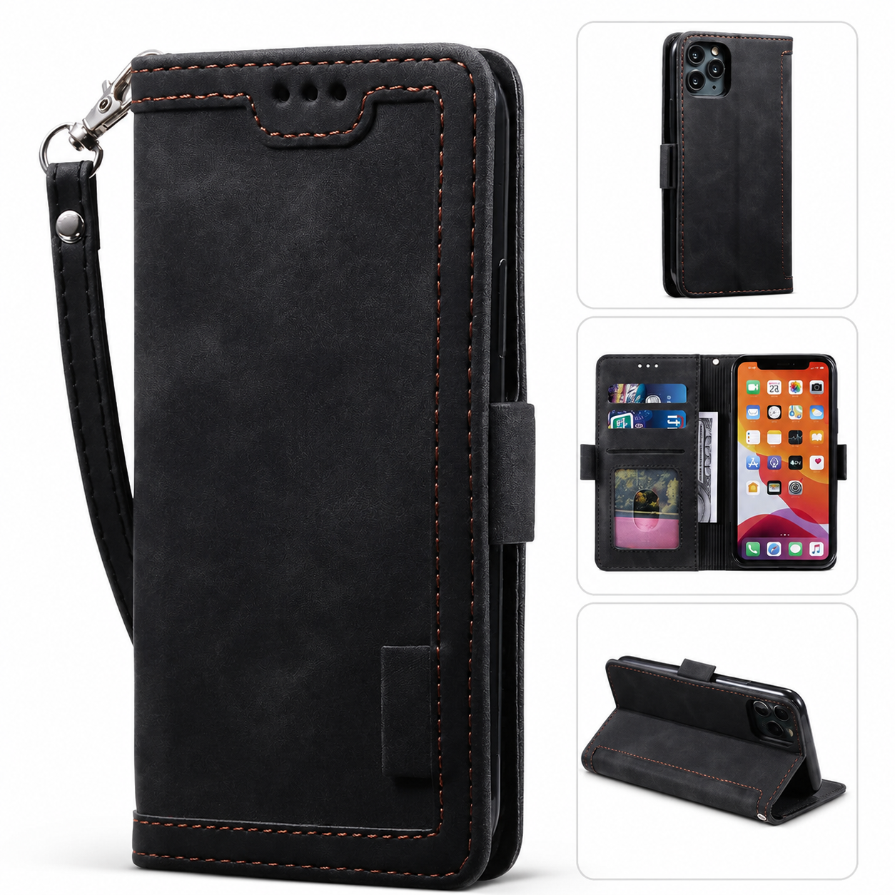 Premium iPhone Case Leather Wallet Flip Cover Card Slots Magnetic Closure Shockproof Stand Function Full Body Protection Slim Elegant Business Style