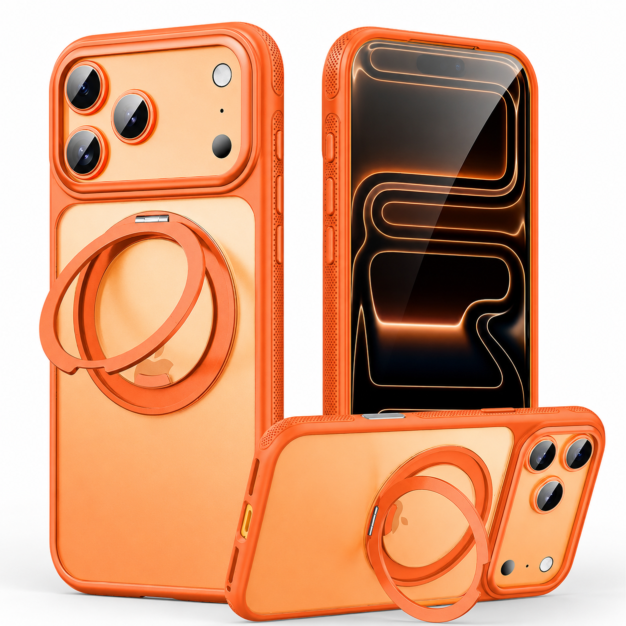 Premium iPhone Case MagSafe Compatible, 360 Degree Rotating Ring Stand, Magnetic Wireless Charging Support, Mechanical Armor Shockproof Design