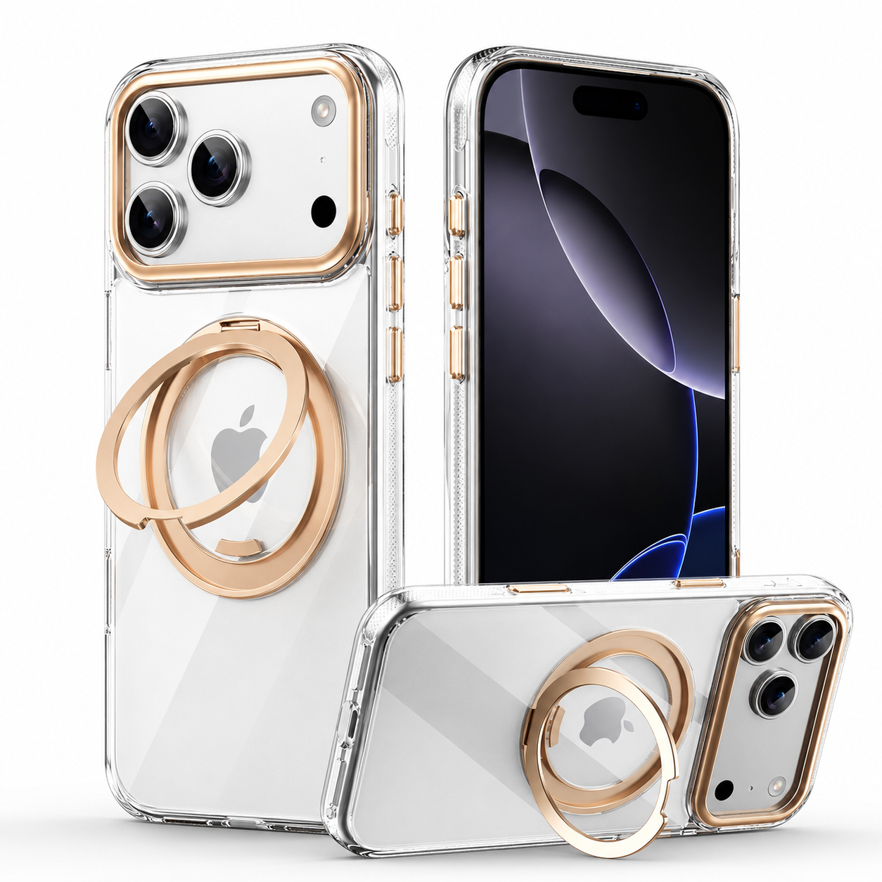 Premium iPhone Case MagSafe Compatible, 360 Degree Rotating Ring Stand, Magnetic Wireless Charging Support, Mechanical Armor Shockproof Design