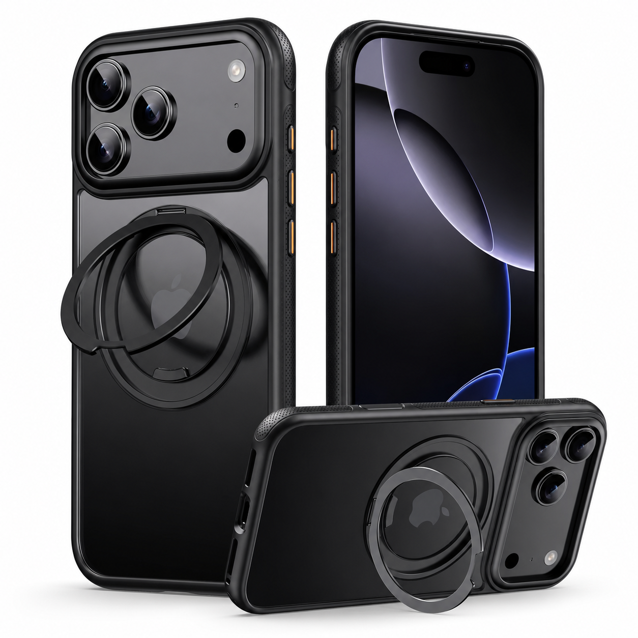 Premium iPhone Case MagSafe Compatible, 360 Degree Rotating Ring Stand, Magnetic Wireless Charging Support, Mechanical Armor Shockproof Design