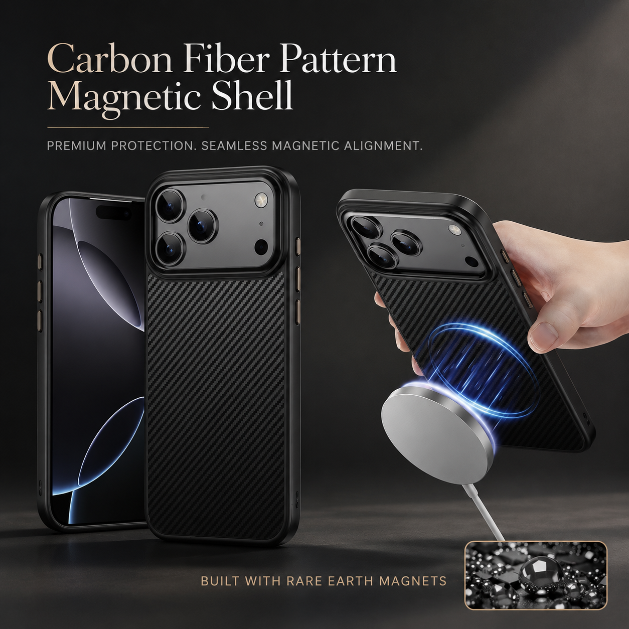 Premium iPhone Case MagSafe Compatible 600D Kevlar Magnetic Cover Carbon Fiber TPU+PC Build Shockproof Anti Fingerprint Slim Protective Shell