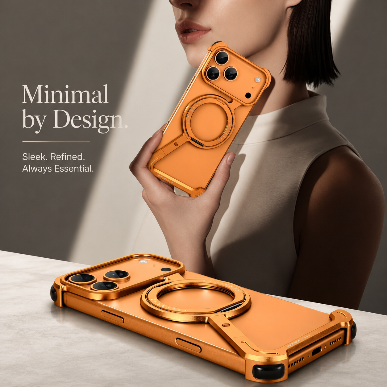 Premium iPhone Case MagSafe Compatible Aluminum Alloy Bumper with Camera Lens Protection, Rotating Stand Function, Air Cushion Shockproof Design