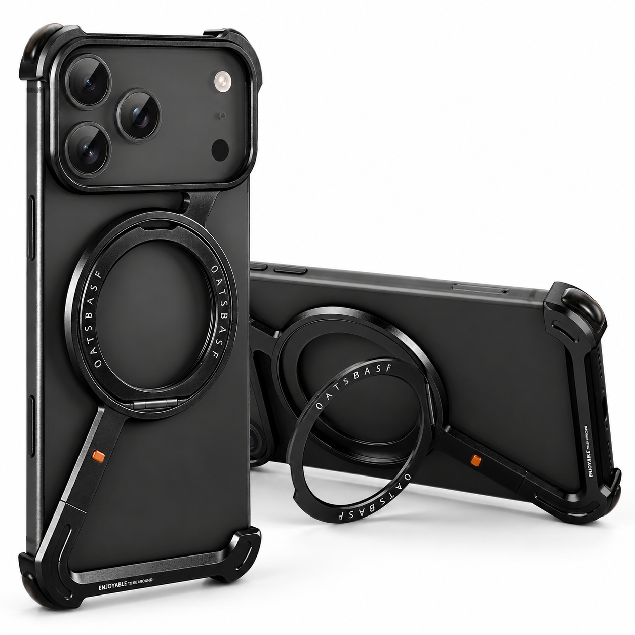 Premium iPhone Case MagSafe Compatible Aluminum Alloy Bumper with Camera Lens Protection, Rotating Stand Function, Air Cushion Shockproof Design