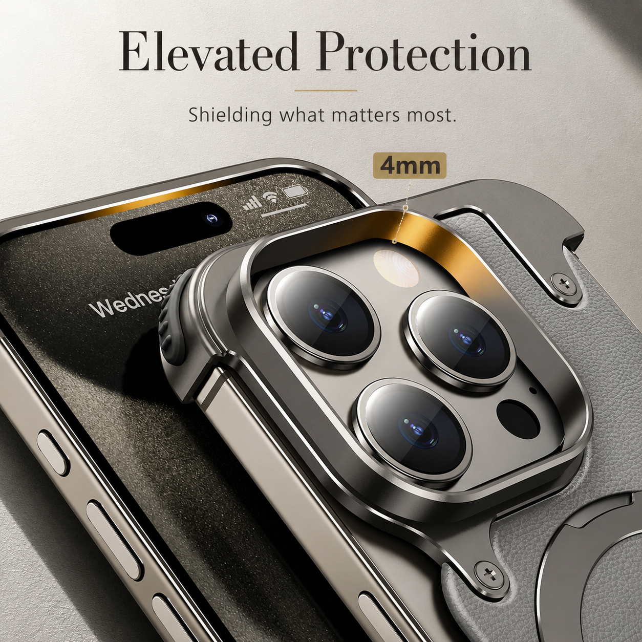 Premium iPhone Case MagSafe Compatible Aluminum Frame Protective Cover Built In Stand Camera Lens Protection Shockproof Ultra Thin Frameless Design