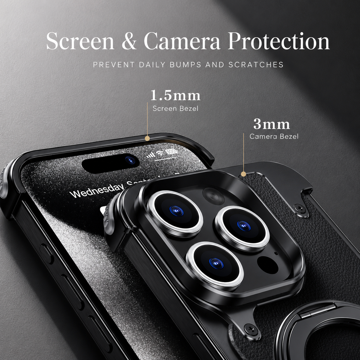 Premium iPhone Case MagSafe Compatible Aluminum Frame Protective Cover Built In Stand Camera Lens Protection Shockproof Ultra Thin Frameless Design
