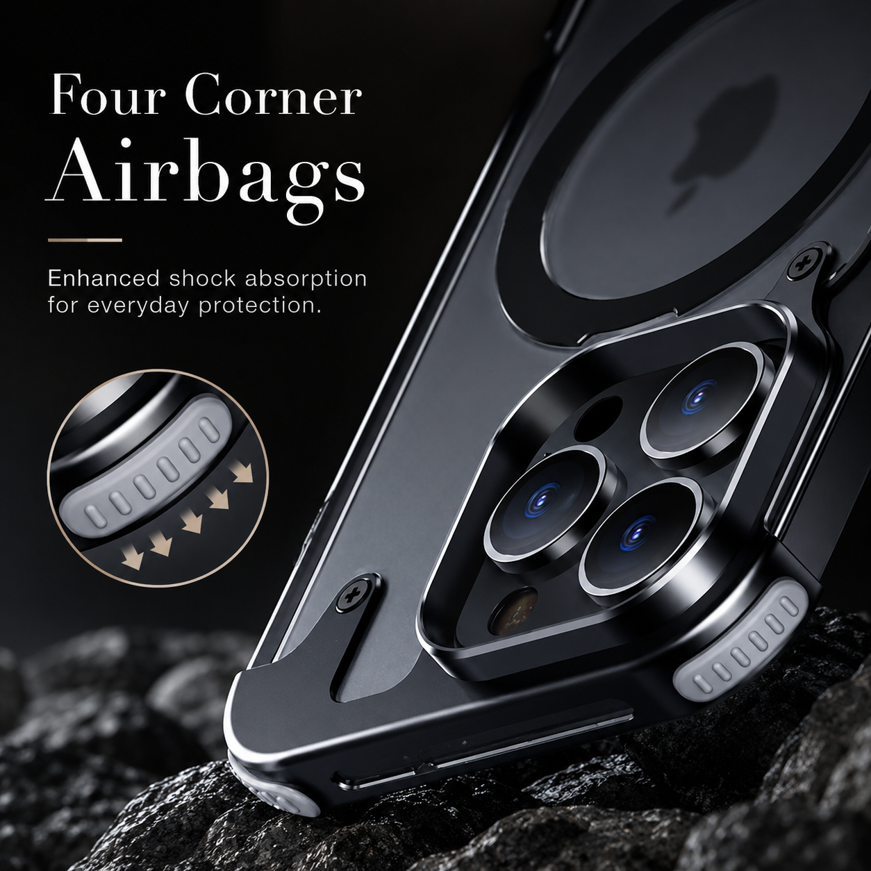 Premium iPhone Case MagSafe Compatible Aluminum Frame Protective Cover Built In Stand Camera Lens Protection Shockproof Ultra Thin Frameless Design
