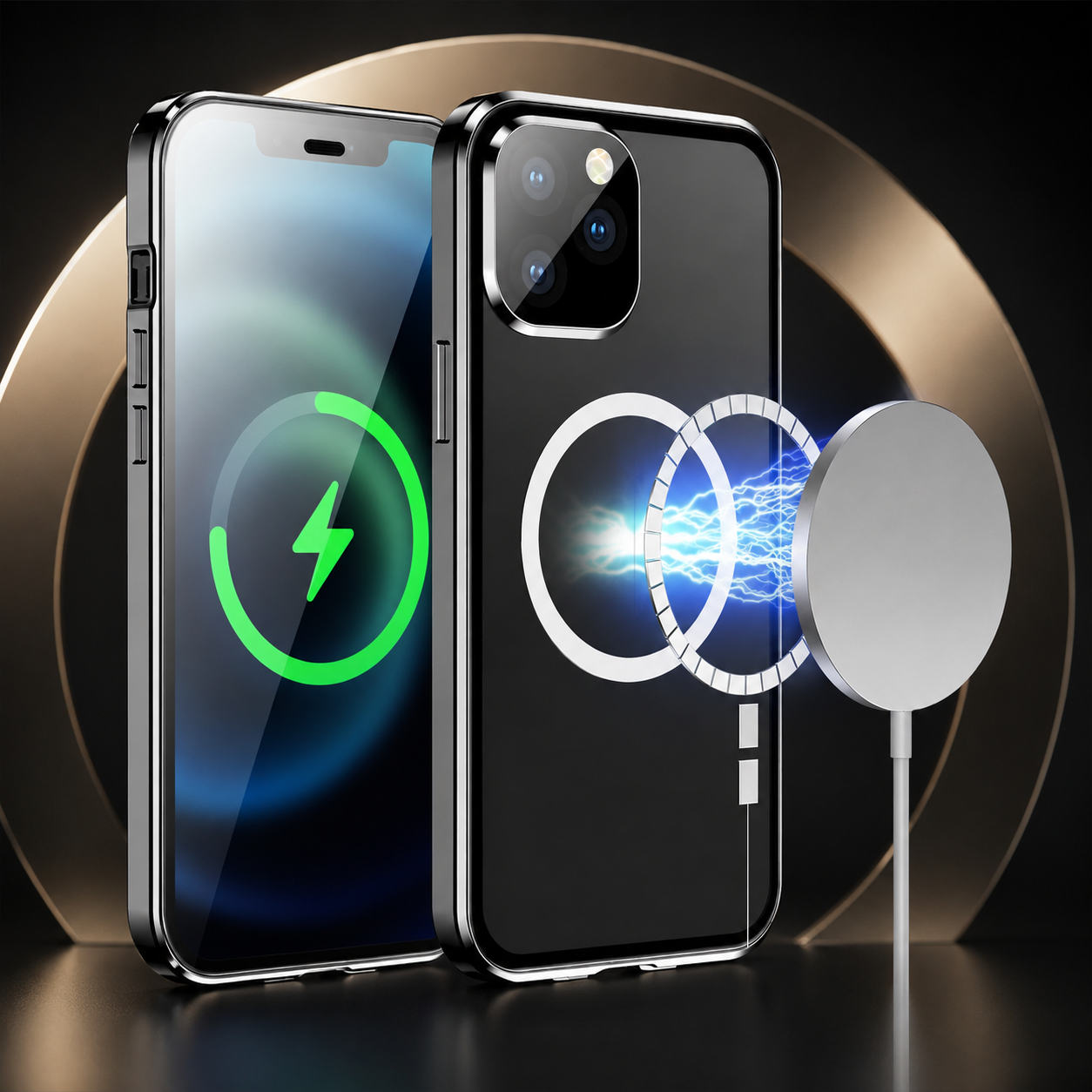 Premium iPhone Case MagSafe Compatible Aluminum Frame Tempered Glass Full Body Protective Cover Camera Lens Protection Shockproof Transparent Design
