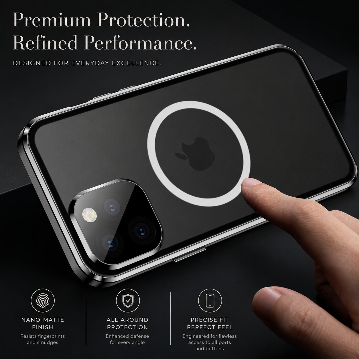 Premium iPhone Case MagSafe Compatible Aluminum Frame Tempered Glass Full Body Protective Cover Camera Lens Protection Shockproof Transparent Design