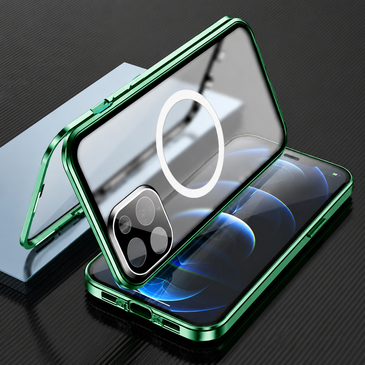 Premium iPhone Case MagSafe Compatible Aluminum Frame Tempered Glass Full Body Protective Cover Camera Lens Protection Shockproof Transparent Design