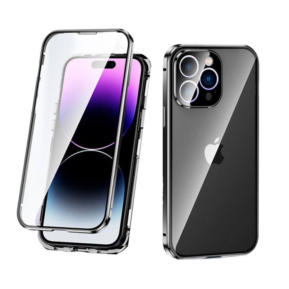 Premium iPhone Case MagSafe Compatible Aluminum Frame Tempered Glass Protective Cover 360 Full Body Shockproof Transparent Design Camera Lens Protection