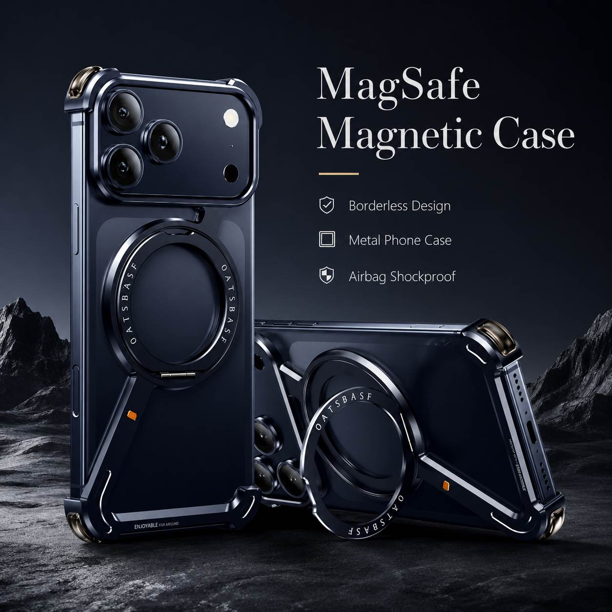 Premium iPhone Case MagSafe Compatible Aluminum Magnetic Protective Cover 360° Rotating Ring Stand Camera Lens Protection Shockproof Frameless Design
