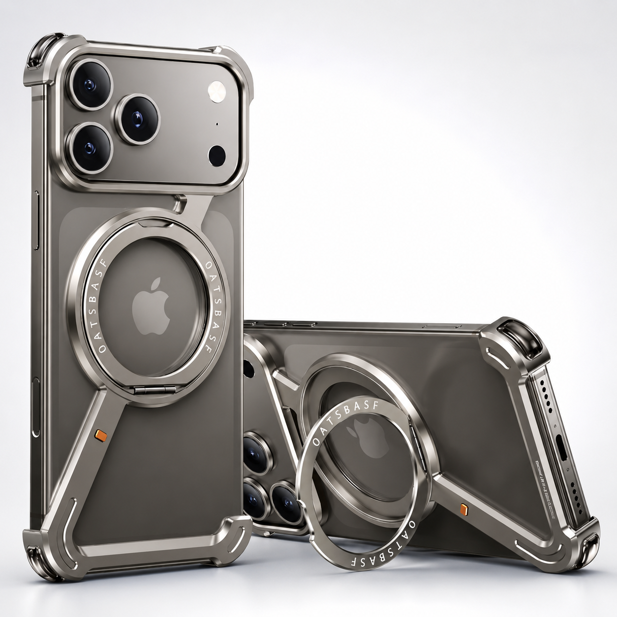 Premium iPhone Case MagSafe Compatible Aluminum Magnetic Protective Cover 360° Rotating Ring Stand Camera Lens Protection Shockproof Frameless Design