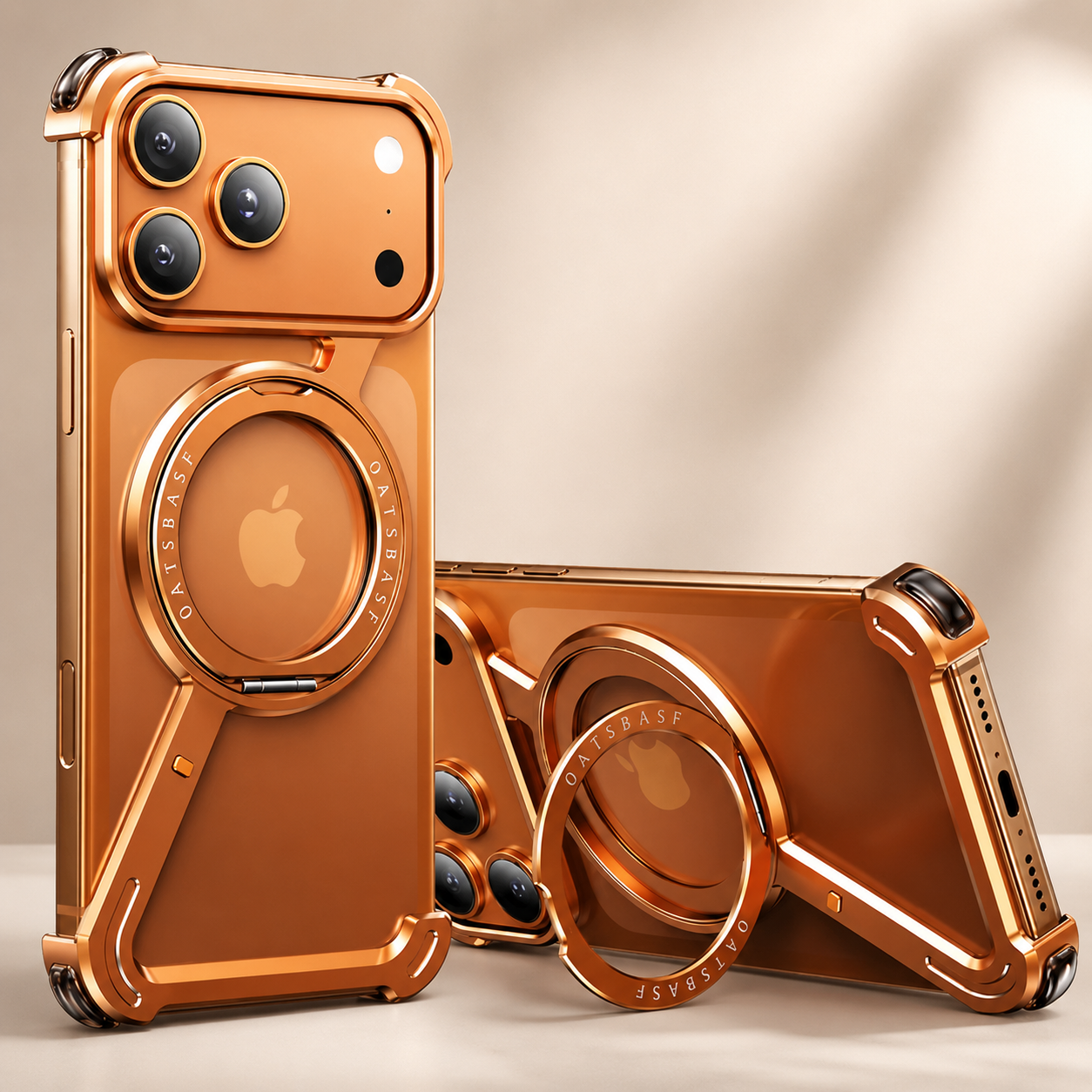 Premium iPhone Case MagSafe Compatible Aluminum Magnetic Protective Cover 360° Rotating Ring Stand Camera Lens Protection Shockproof Frameless Design