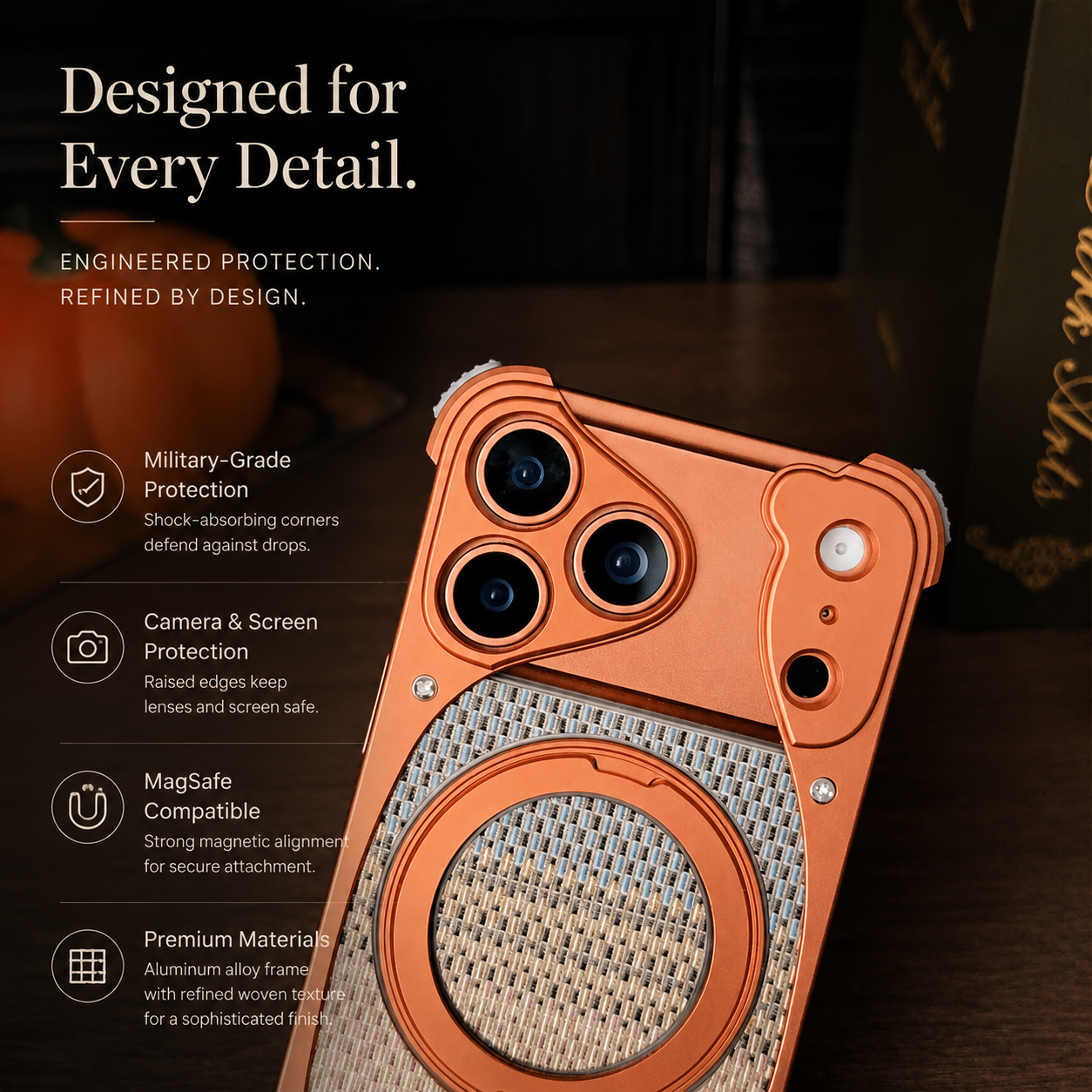 Premium iPhone Case MagSafe Compatible Aluminum Metal Cover Shockproof Kickstand Non Slip Grip Slim Durable Protective Case Luxury Design Lightweight