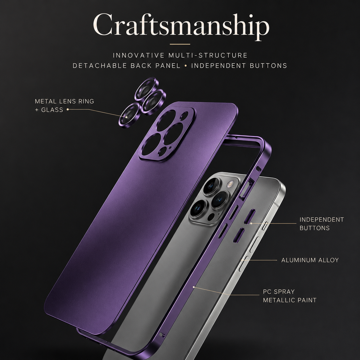 Premium iPhone Case MagSafe Compatible Aluminum Metal Frame Protective Cover Camera Lens Protection Shockproof Slim Lightweight PC Back Design