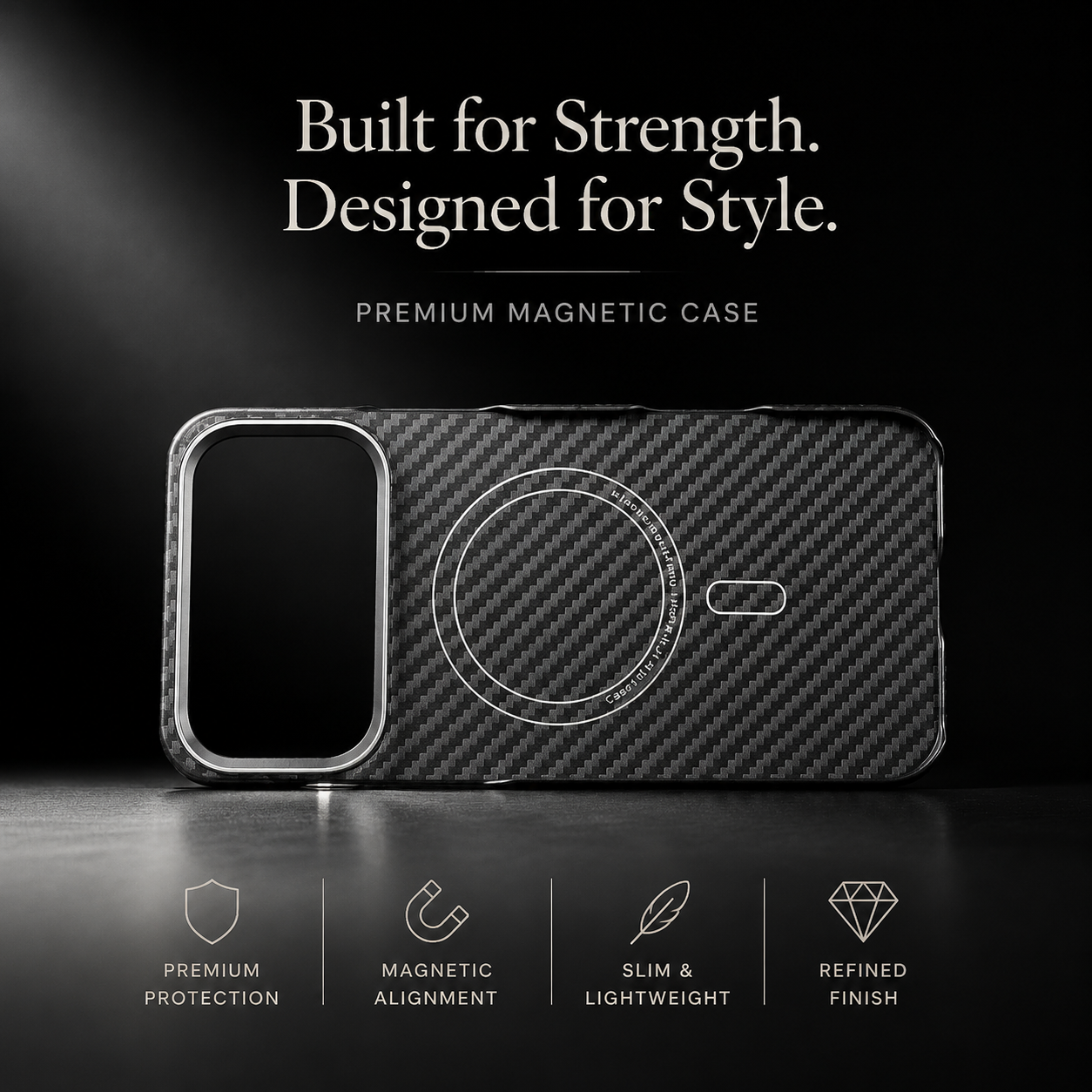 Premium iPhone Case MagSafe Compatible Aramid Fiber Cover Camera Lens Protection Ultra Lightweight Carbon Texture Shockproof Half Wrapped Design