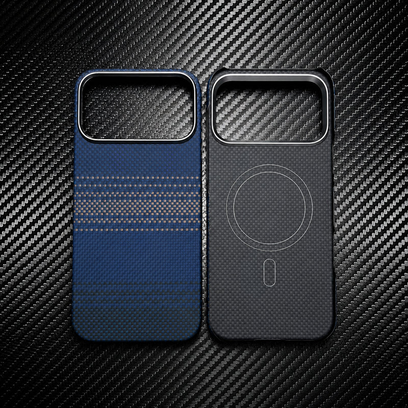 Premium iPhone Case MagSafe Compatible Aramid Fiber Cover Camera Lens Protection Ultra Lightweight Carbon Texture Shockproof Half Wrapped Design
