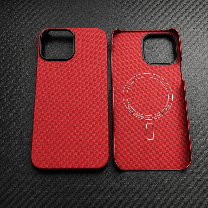 Premium iPhone Case MagSafe Compatible Aramid Fiber Cover Camera Lens Protection Ultra Lightweight Carbon Texture Shockproof Half Wrapped Design