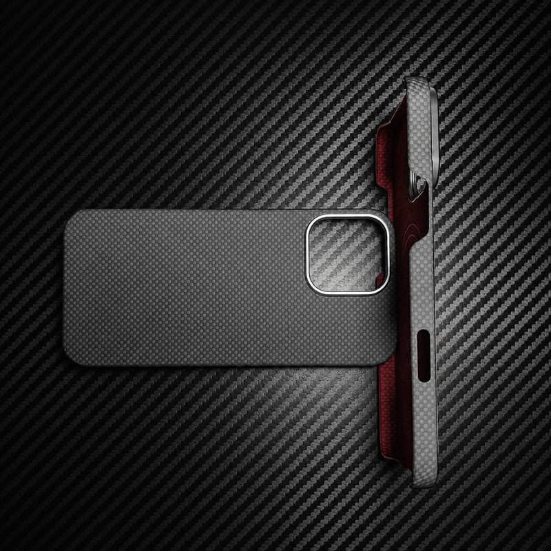 Premium iPhone Case MagSafe Compatible Aramid Fiber Cover Camera Lens Protection Ultra Lightweight Carbon Texture Shockproof Half Wrapped Design