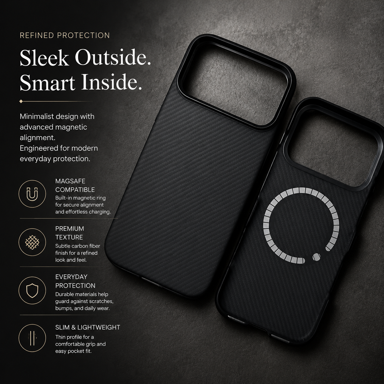 Premium iPhone Case MagSafe Compatible Aramid Fiber Cover Carbon Fiber Texture Shockproof Anti Fingerprint Non Slip Grip Ultra Thin Lightweight Design