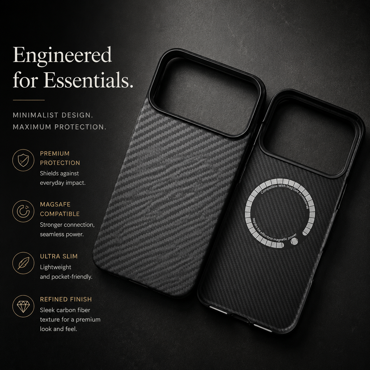 Premium iPhone Case MagSafe Compatible Aramid Fiber Cover Carbon Fiber Texture Shockproof Anti Fingerprint Non Slip Grip Ultra Thin Lightweight Design