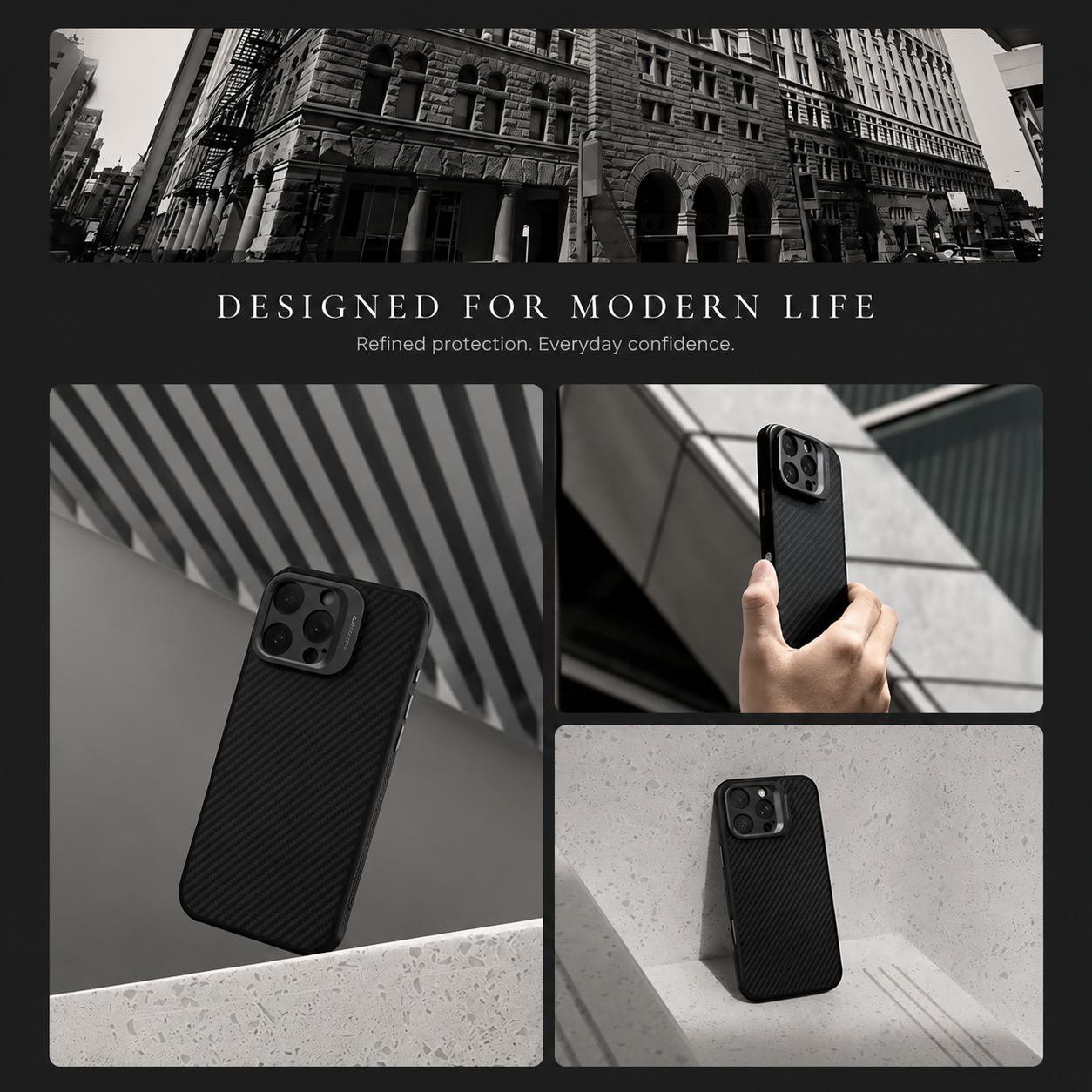 Premium iPhone Case MagSafe Compatible Aramid Fiber Kevlar Cover Camera Lens Protection Shockproof Anti Fingerprint Lightweight Ring Stand Design