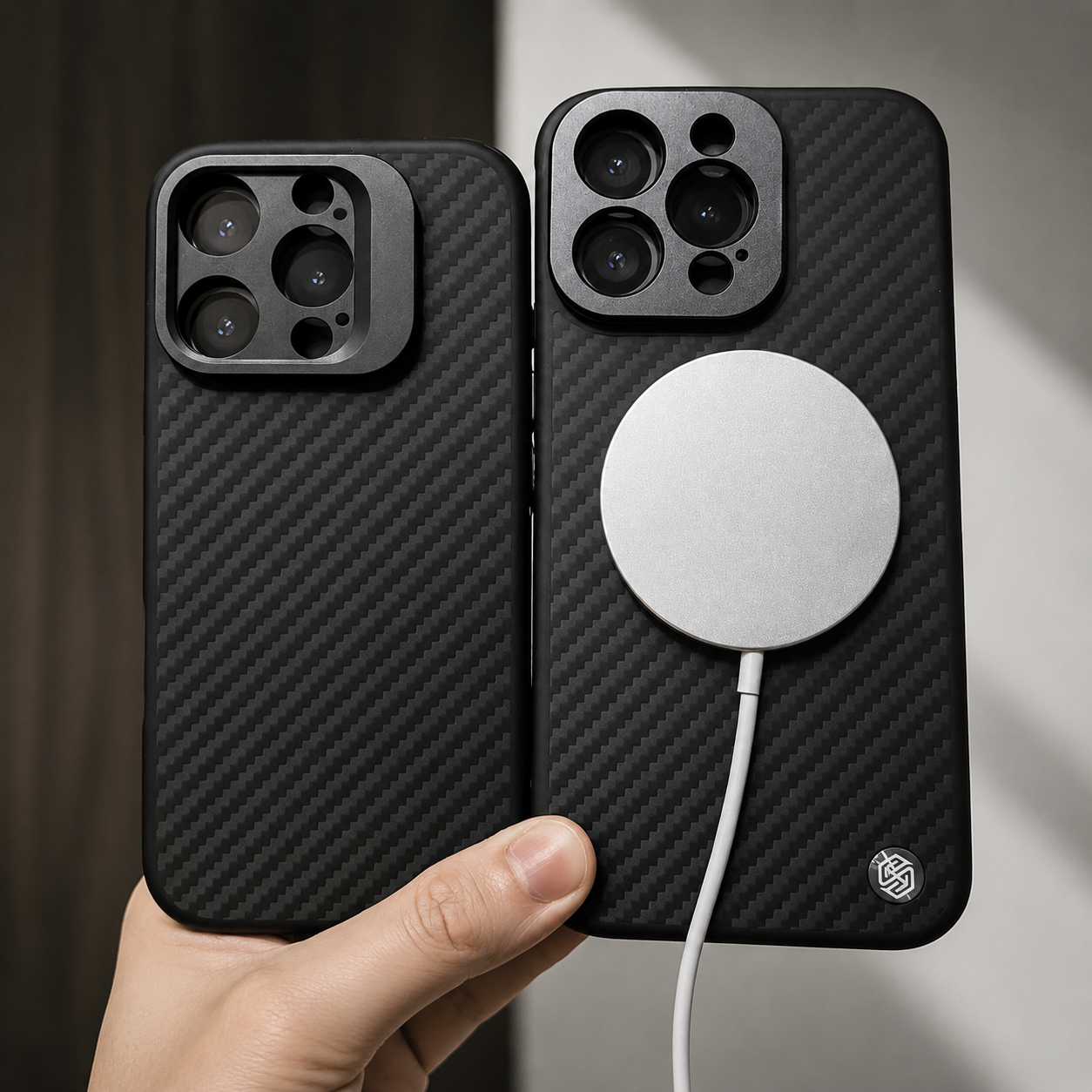 Premium iPhone Case MagSafe Compatible Aramid Fiber Kevlar Cover Camera Lens Protection Shockproof Anti Fingerprint Lightweight Ring Stand Design