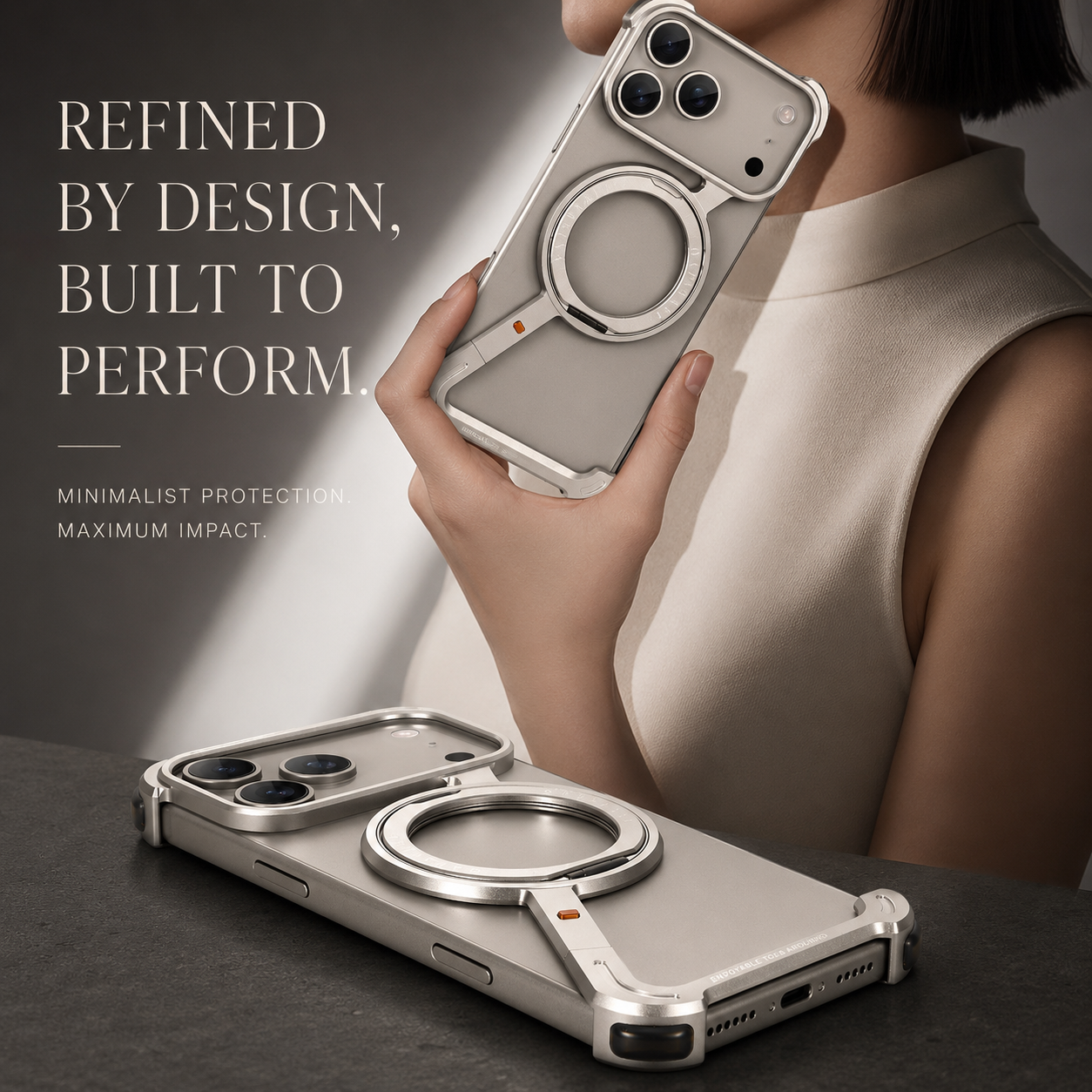 Premium iPhone Case MagSafe Compatible Aviation Aluminum Bumper with Rotatable Stand, Air Cushion Protection, Secure Grip and Shockproof Designs