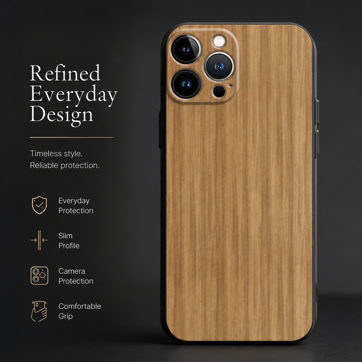 Premium iPhone Case MagSafe Compatible Bamboo Wood Grain Protective Cover Camera Lens Protection Shockproof Metallic Frame Slim Natural Design