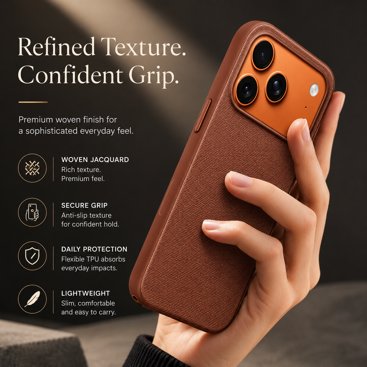 Premium iPhone Case MagSafe Compatible Business Cover with Polyester Fiber Design, Full Protection, Camera Lens Protection, Secure Grip and Shockproof Build