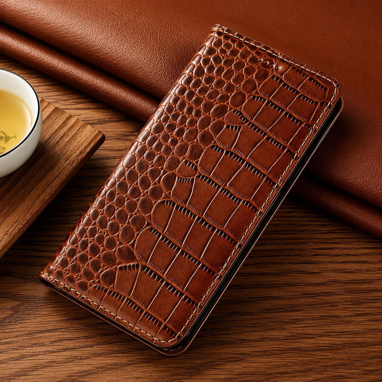 Premium iPhone Case MagSafe Compatible Business Flip Wallet Genuine Leather Cover Kickstand Magnetic Full Protection Anti Scratch Non Slip Grip Design
