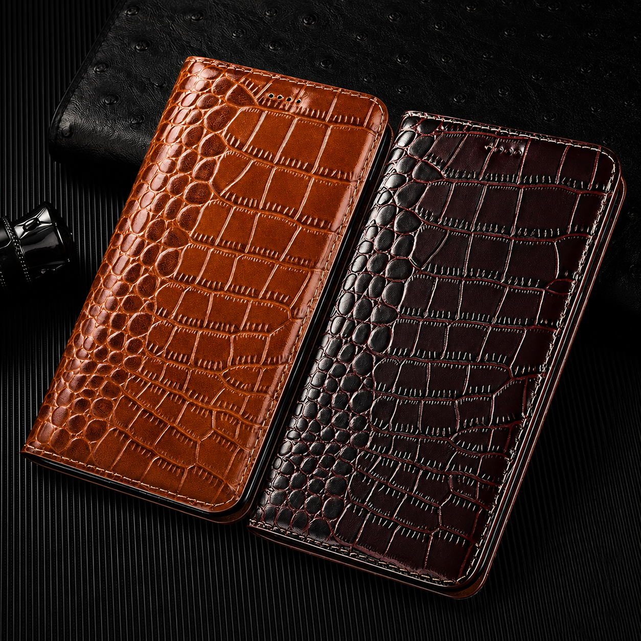 Premium iPhone Case MagSafe Compatible Business Flip Wallet Genuine Leather Cover Kickstand Magnetic Full Protection Anti Scratch Non Slip Grip Design