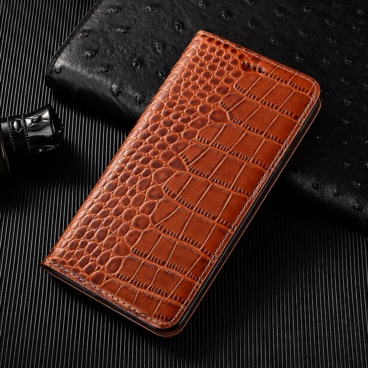 Premium iPhone Case MagSafe Compatible Business Flip Wallet Genuine Leather Cover Kickstand Magnetic Full Protection Anti Scratch Non Slip Grip Design