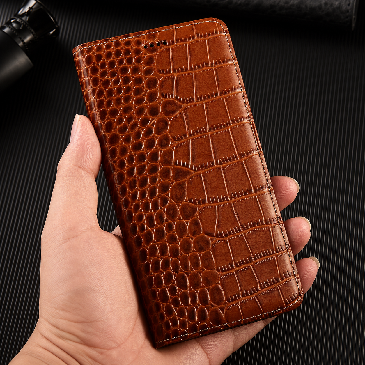 Premium iPhone Case MagSafe Compatible Business Flip Wallet Genuine Leather Cover Kickstand Magnetic Full Protection Anti Scratch Non Slip Grip Design