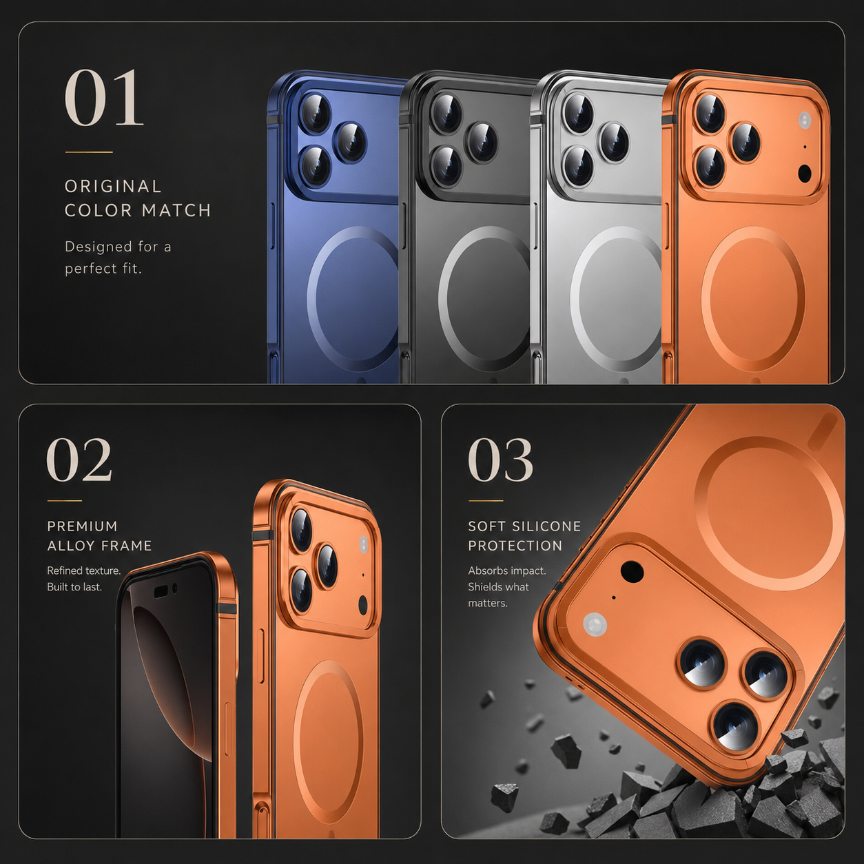 Premium iPhone Case MagSafe Compatible Camera Lens Protection Aluminum Alloy Magnetic Glass Shockproof Cover Anti Scratch Matte Wireless Charging Design