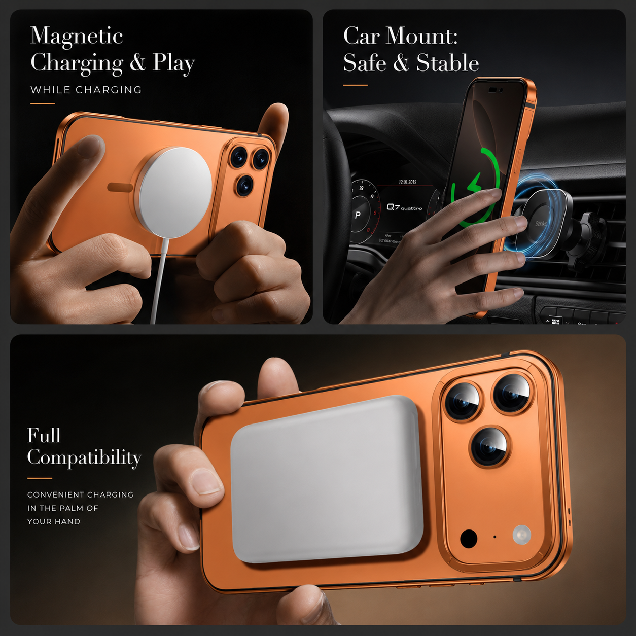 Premium iPhone Case MagSafe Compatible Camera Lens Protection Aluminum Alloy Magnetic Glass Shockproof Cover Anti Scratch Matte Wireless Charging Design