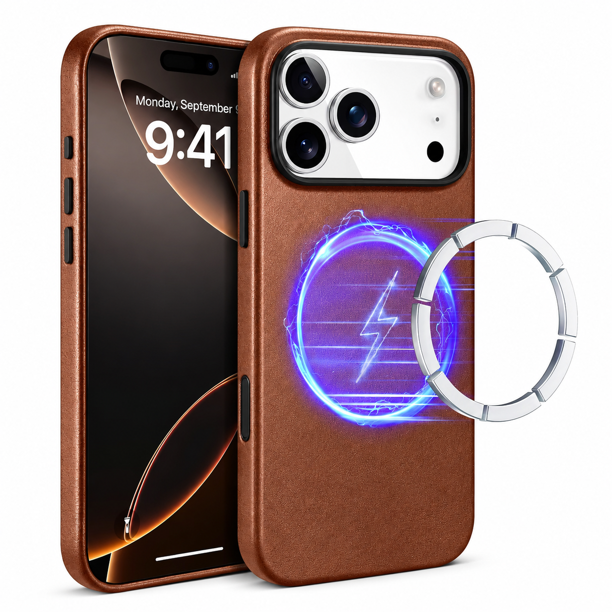 Premium iPhone Case MagSafe Compatible Camera Lens Protection Genuine Leather Shockproof Full Coverage Cover Anti Fingerprint Non Slip Wireless Charging Design