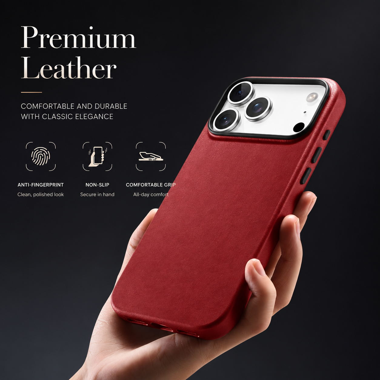 Premium iPhone Case MagSafe Compatible Camera Lens Protection Genuine Leather Shockproof Full Coverage Cover Anti Fingerprint Non Slip Wireless Charging Design